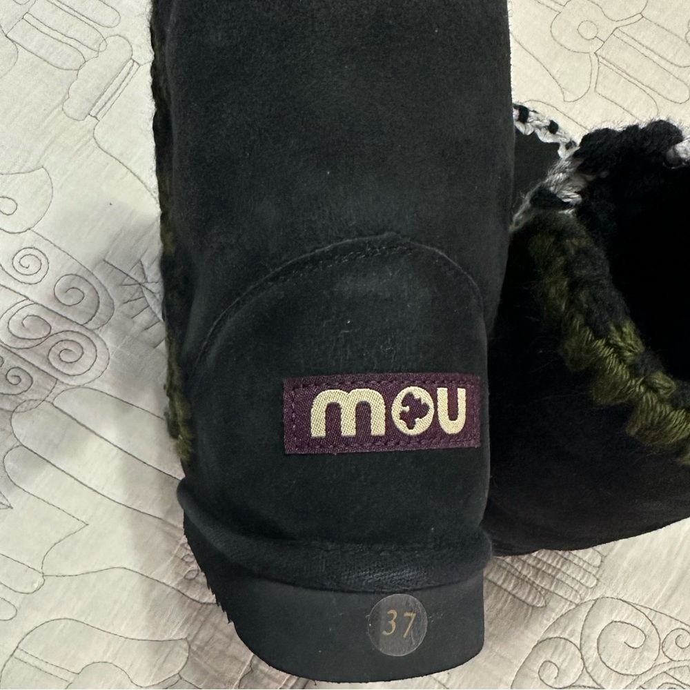 Mou Black Suede Shearling-Trim Moccasin Boots - Picture 12 of 15